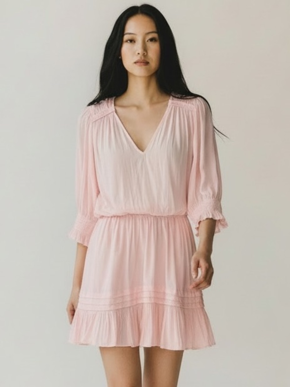 Ramy Brook Barnus Puff Sleeve Mini Dress Candy Pink Lined Ruffle Size Medium